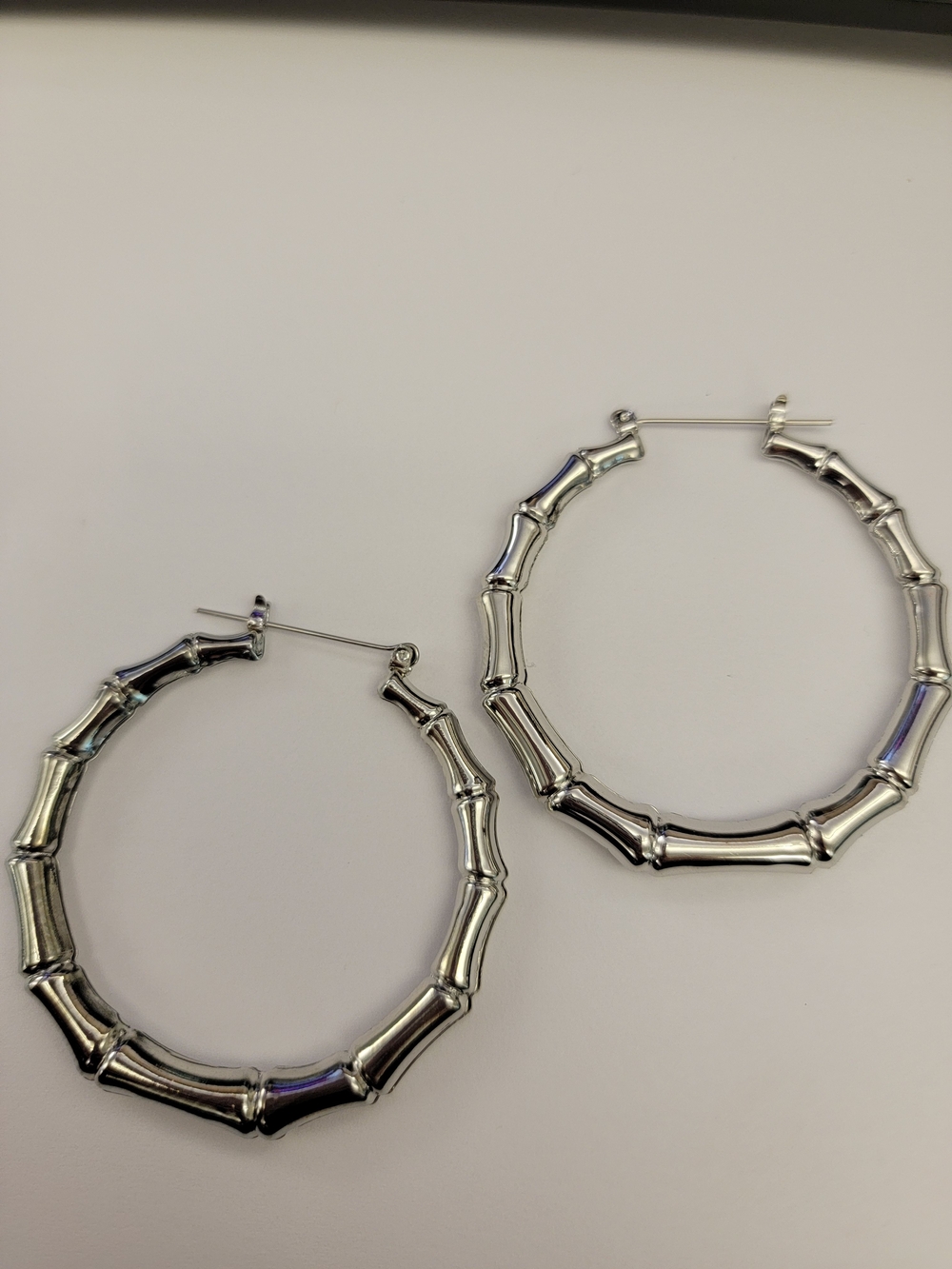 Fashion Jewelry Silver Bamboo-Style Hoop Earrings